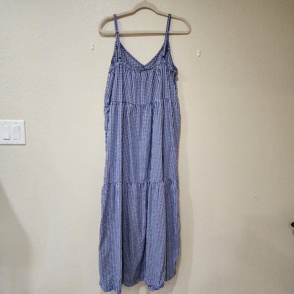 Old Navy Blue Gingham Tiered Dress Sundress Classic Picnic Pockets size XL TALL - Picture 7 of 7